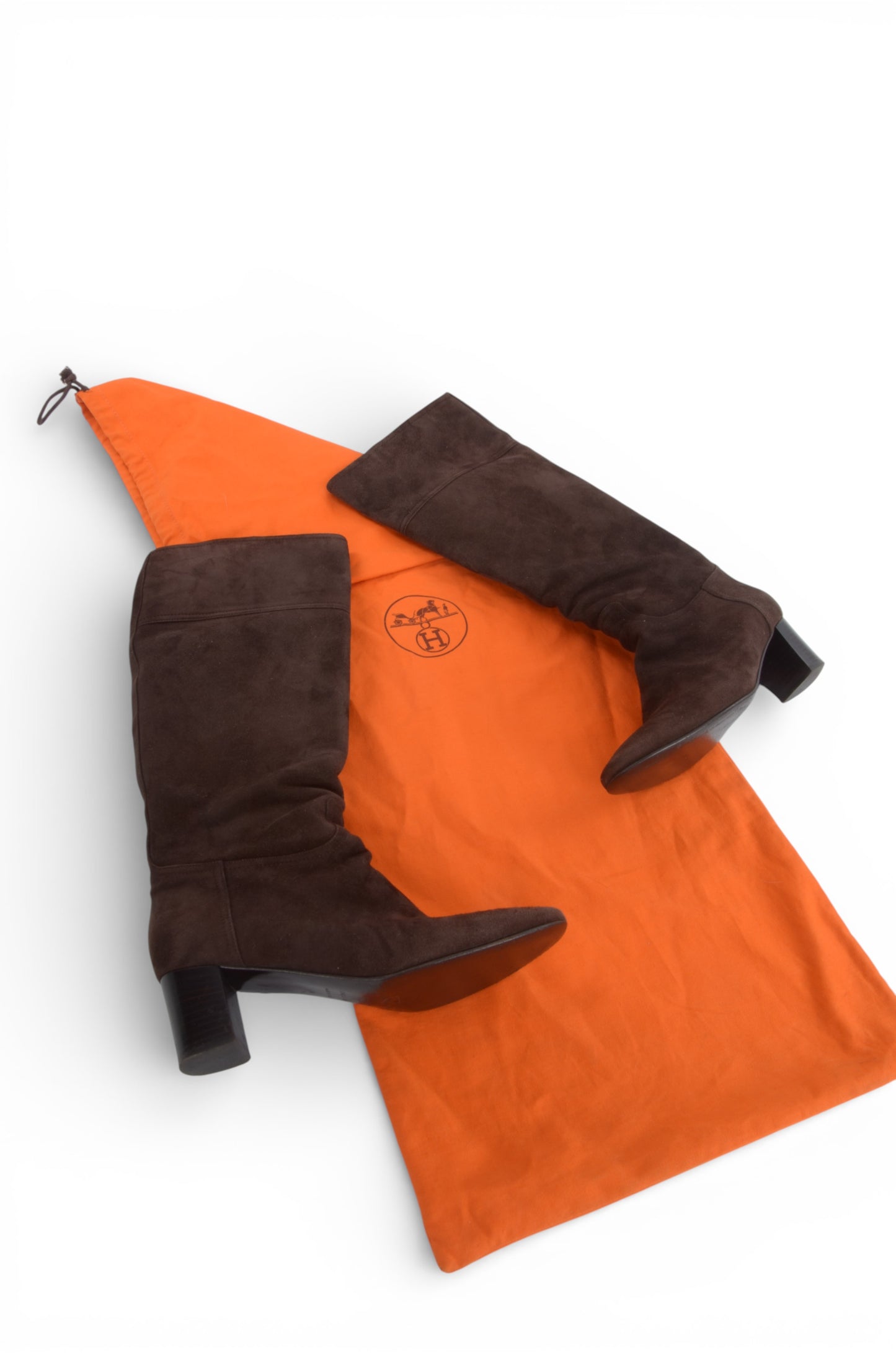 Hermès Suede Long Boots Women's Brown Heels Shoes Size 37 Designer Classic