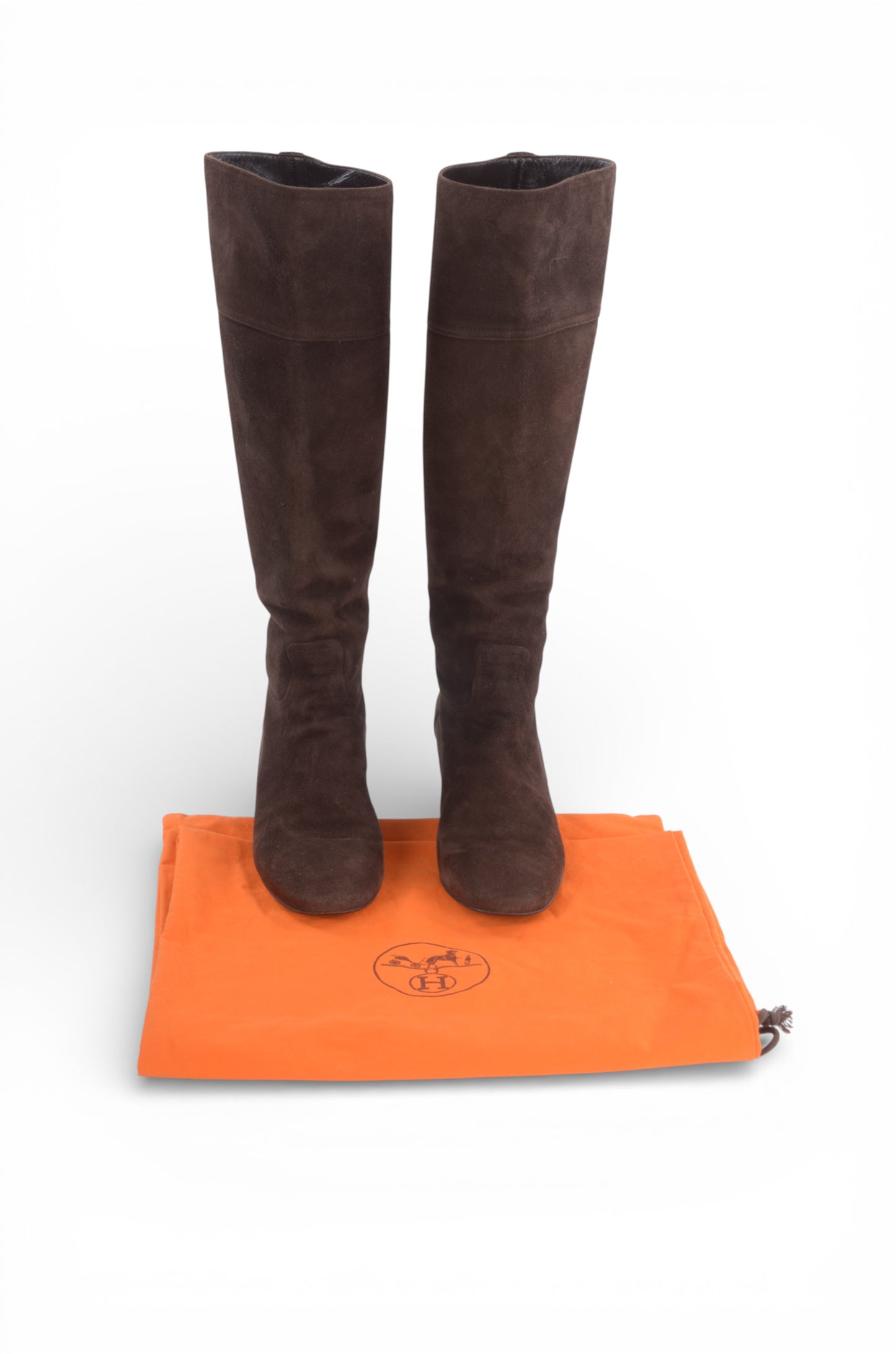 Hermès Suede Long Boots Women's Brown Heels Shoes Size 37 Designer Classic
