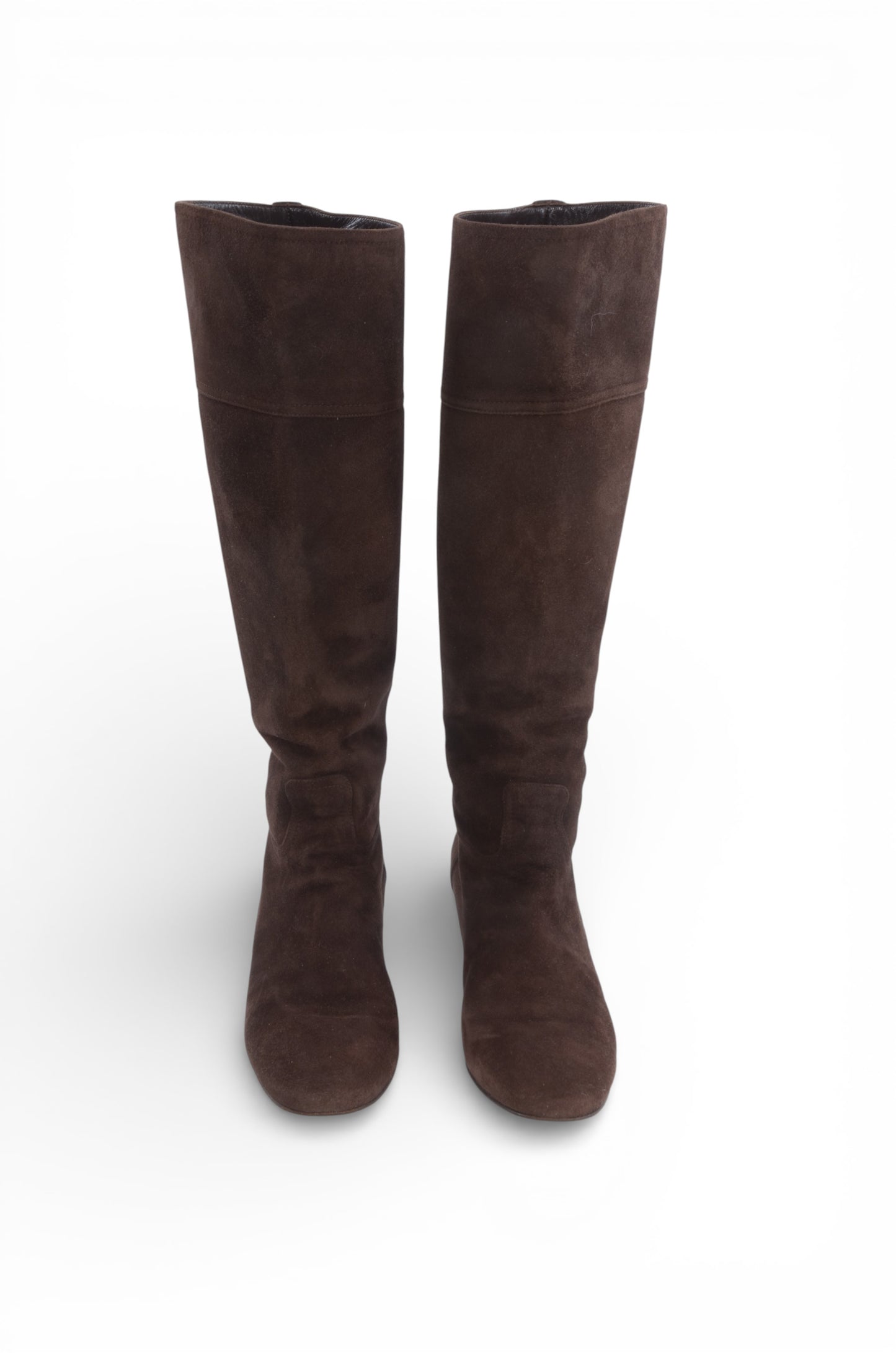 Hermès Suede Long Boots Women's Brown Heels Shoes Size 37 Designer Classic