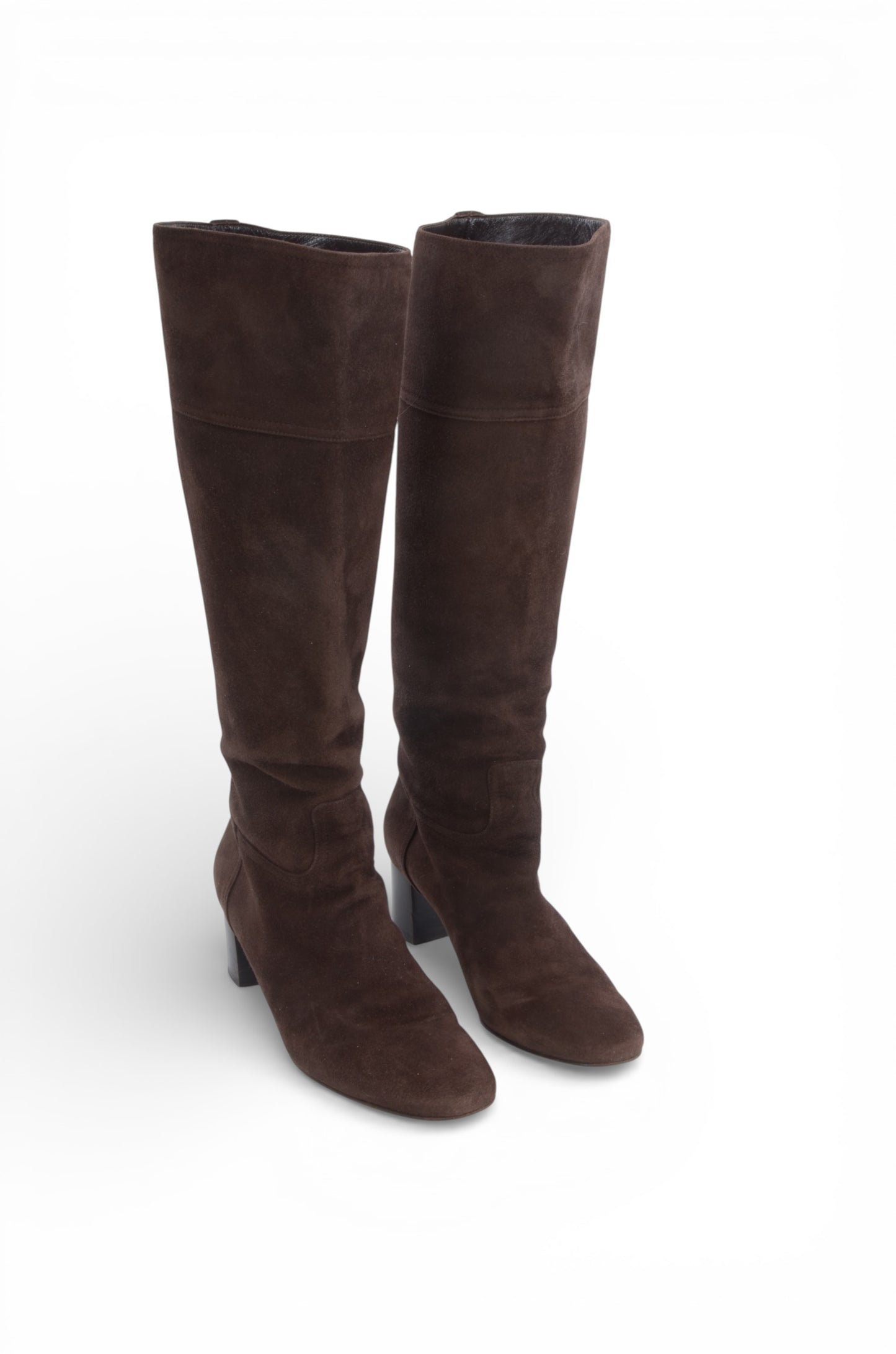 Hermès Suede Long Boots Women's Brown Heels Shoes Size 37 Designer Classic
