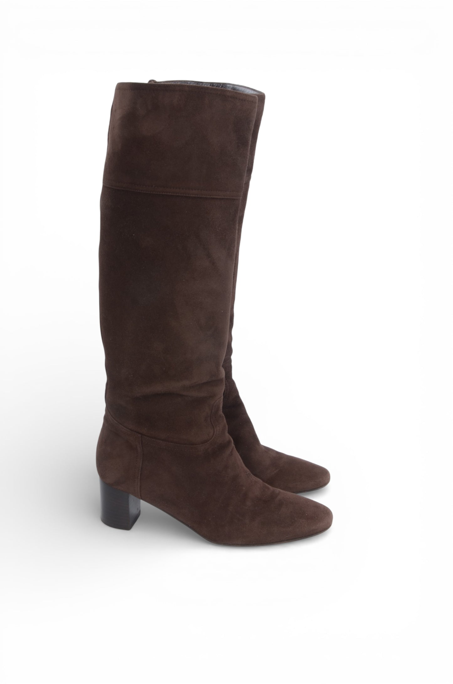 Hermès Suede Long Boots Women's Brown Heels Shoes Size 37 Designer Classic