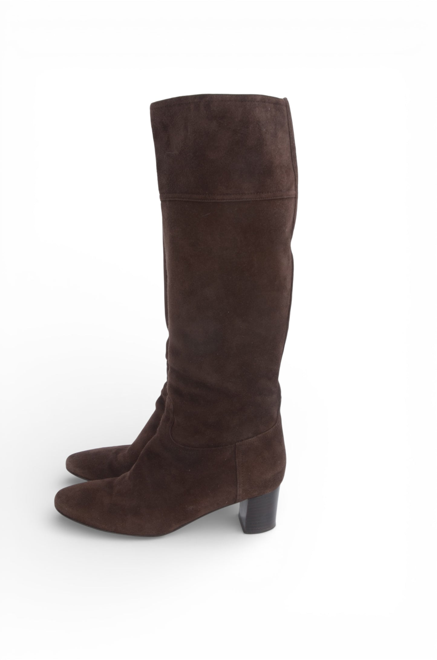 Hermès Suede Long Boots Women's Brown Heels Shoes Size 37 Designer Classic