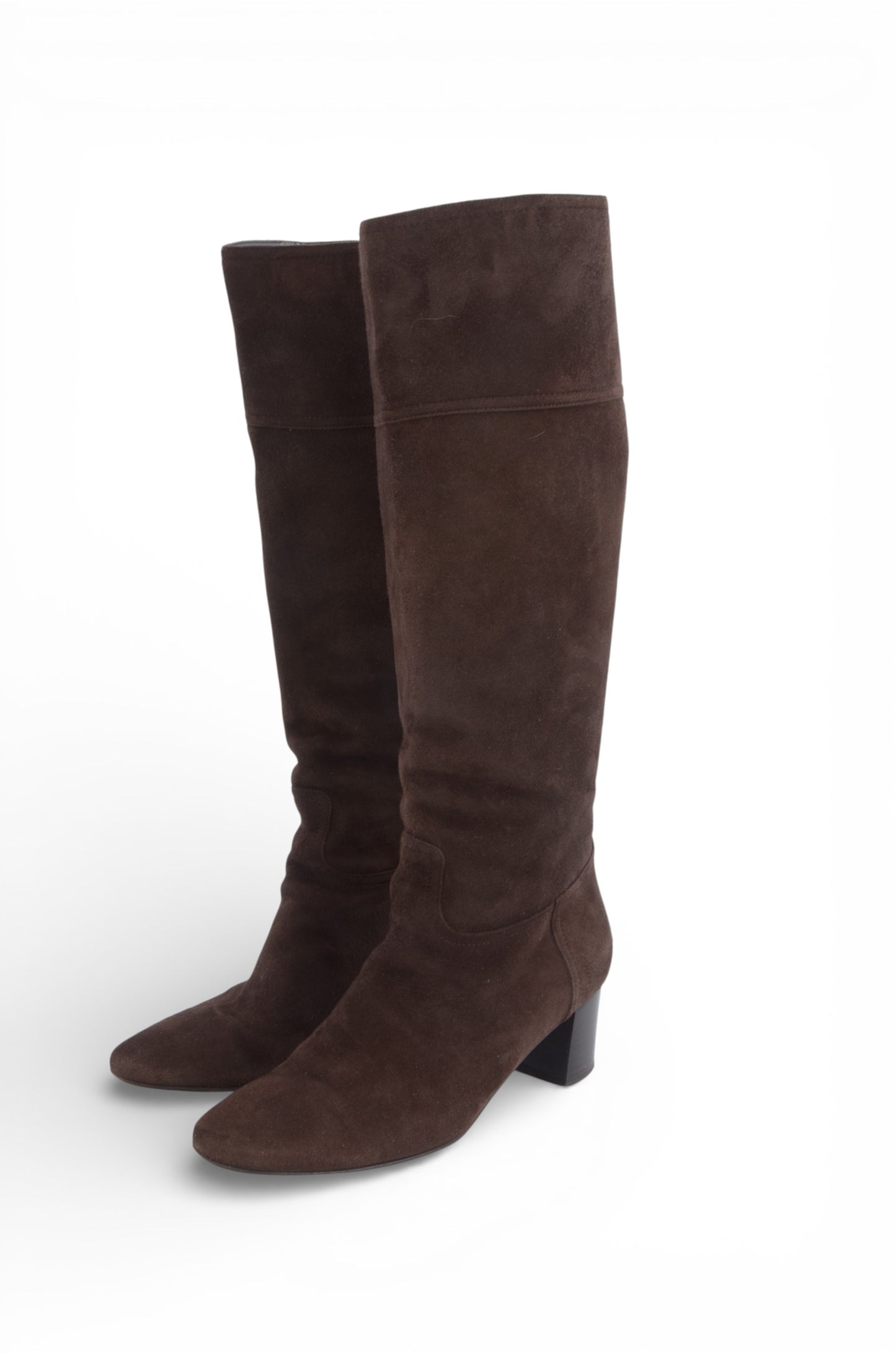Hermès Suede Long Boots Women's Brown Heels Shoes Size 37 Designer Classic