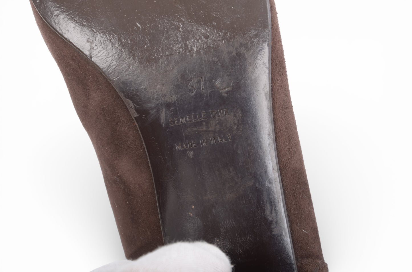 Hermès Suede Long Boots Women's Brown Heels Shoes Size 37 Designer Classic