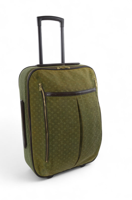Louis Vuitton Monogram Mini Lin Pegase Suitcase Rolling Luggage Travel Bag Khaki Vintage