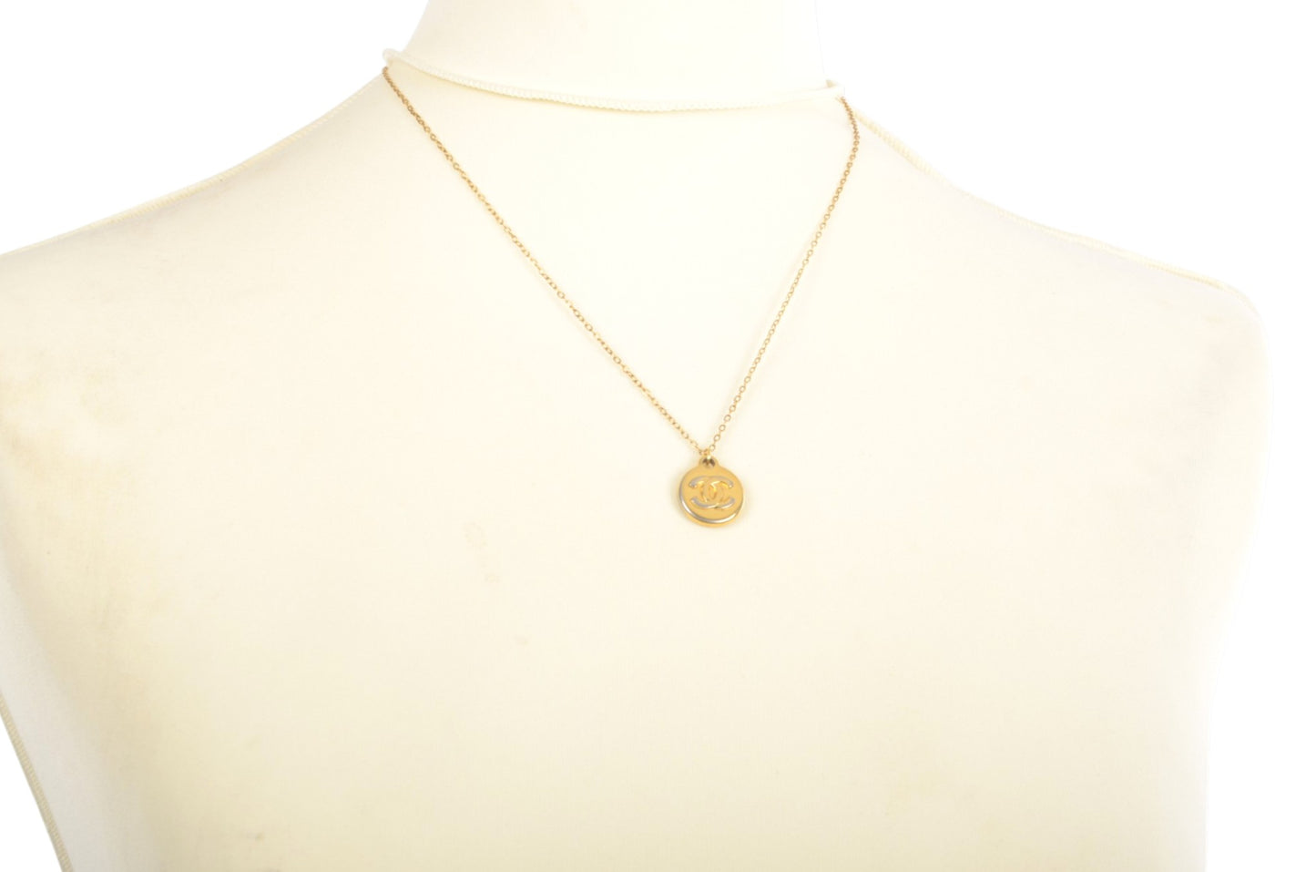Chanel Vintage CC Coco Dangle Medallion Necklace Gold Plated Statement Pendant Designer Classic Jewelry