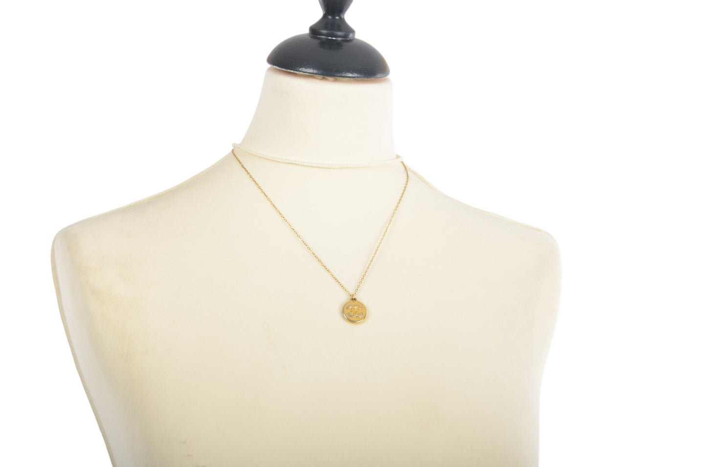 Chanel Vintage CC Coco Dangle Medallion Necklace Gold Plated Statement Pendant Designer Classic Jewelry