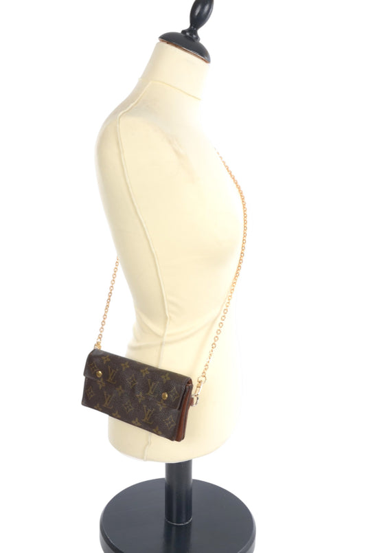 Louis Vuitton Long Wallet Vintage Leather Canvas Brown Crossbody Bag Cardholder Designer Classic Authentic