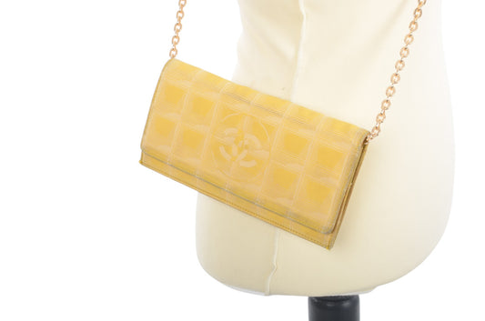 Chanel Yellow Travel Line Wallet Cardholder Fabric Vintage Crossbody Bag Designer Classic Authentic