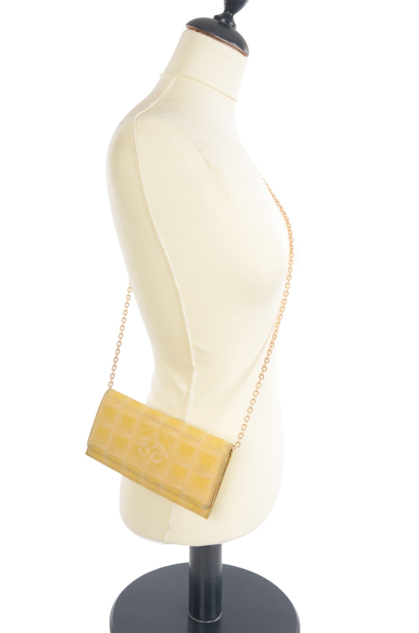 Chanel Yellow Travel Line Wallet Cardholder Fabric Vintage Crossbody Bag Designer Classic Authentic