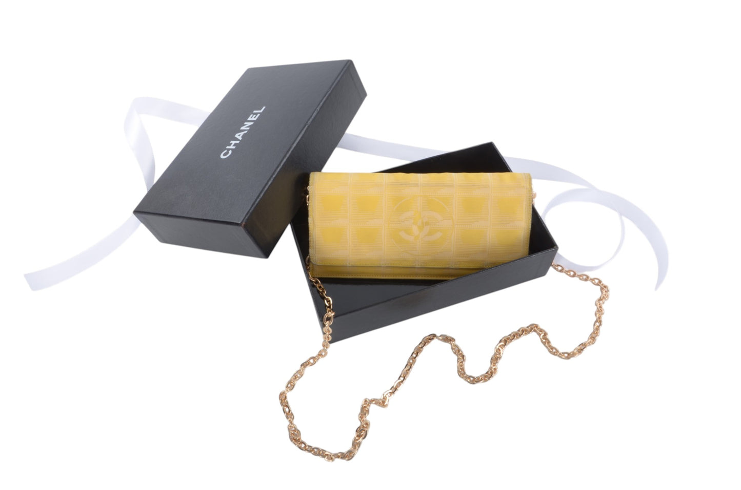 Chanel Yellow Travel Line Wallet Cardholder Fabric Vintage Crossbody Bag Designer Classic Authentic