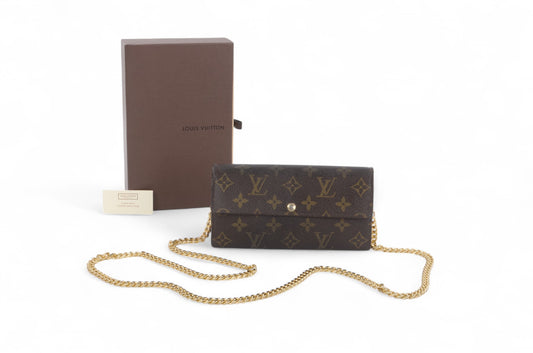 Louis Vuitton Sarah Monogram Wallet Vintage Leather Canvas Brown Crossbody Bag