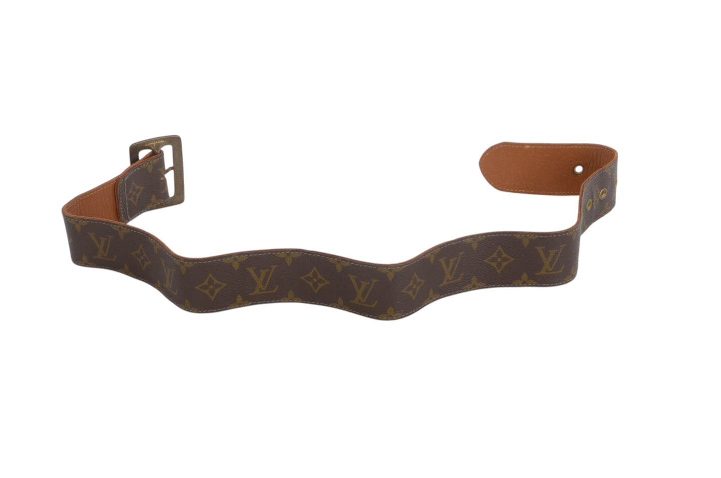 Louis Vuitton Vintage Belt Monogram Canvas Leather Brown Designer Classic