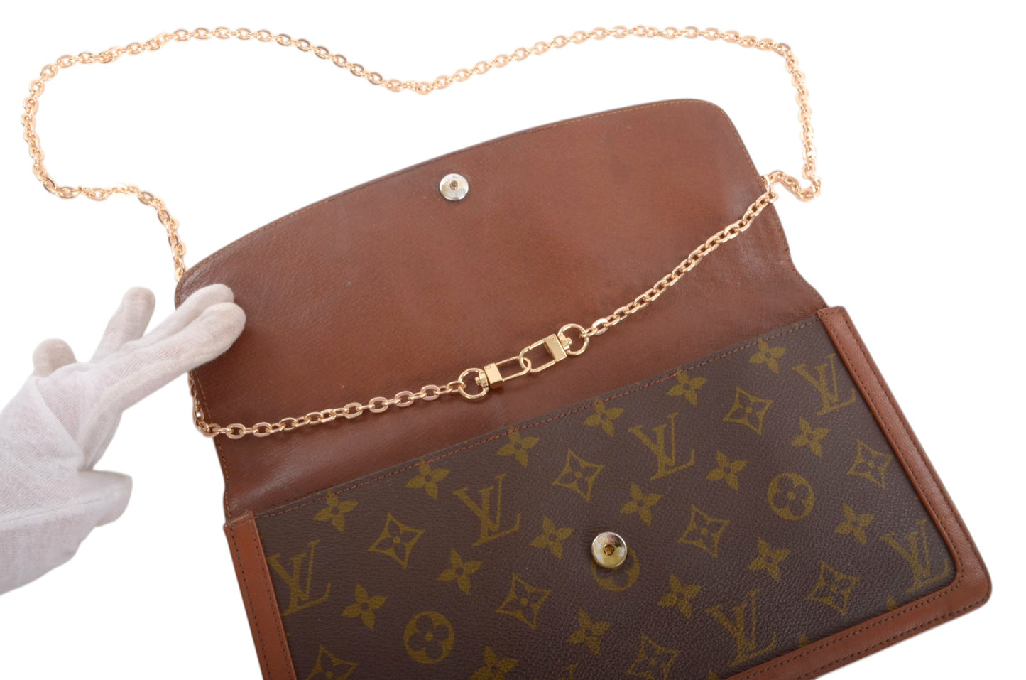 Louis Vuitton Pochette Dame Monogram Bag Clutch Pouch Vintage Leather Canvas Brown Crossbody Bag