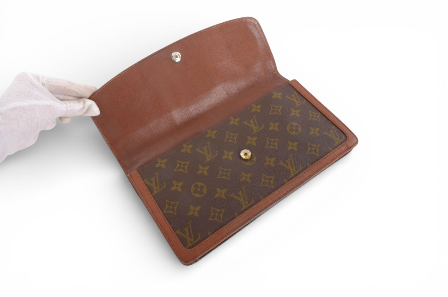 Louis Vuitton Pochette Dame Monogram Bag Clutch Pouch Vintage Leather Canvas Brown Crossbody Bag