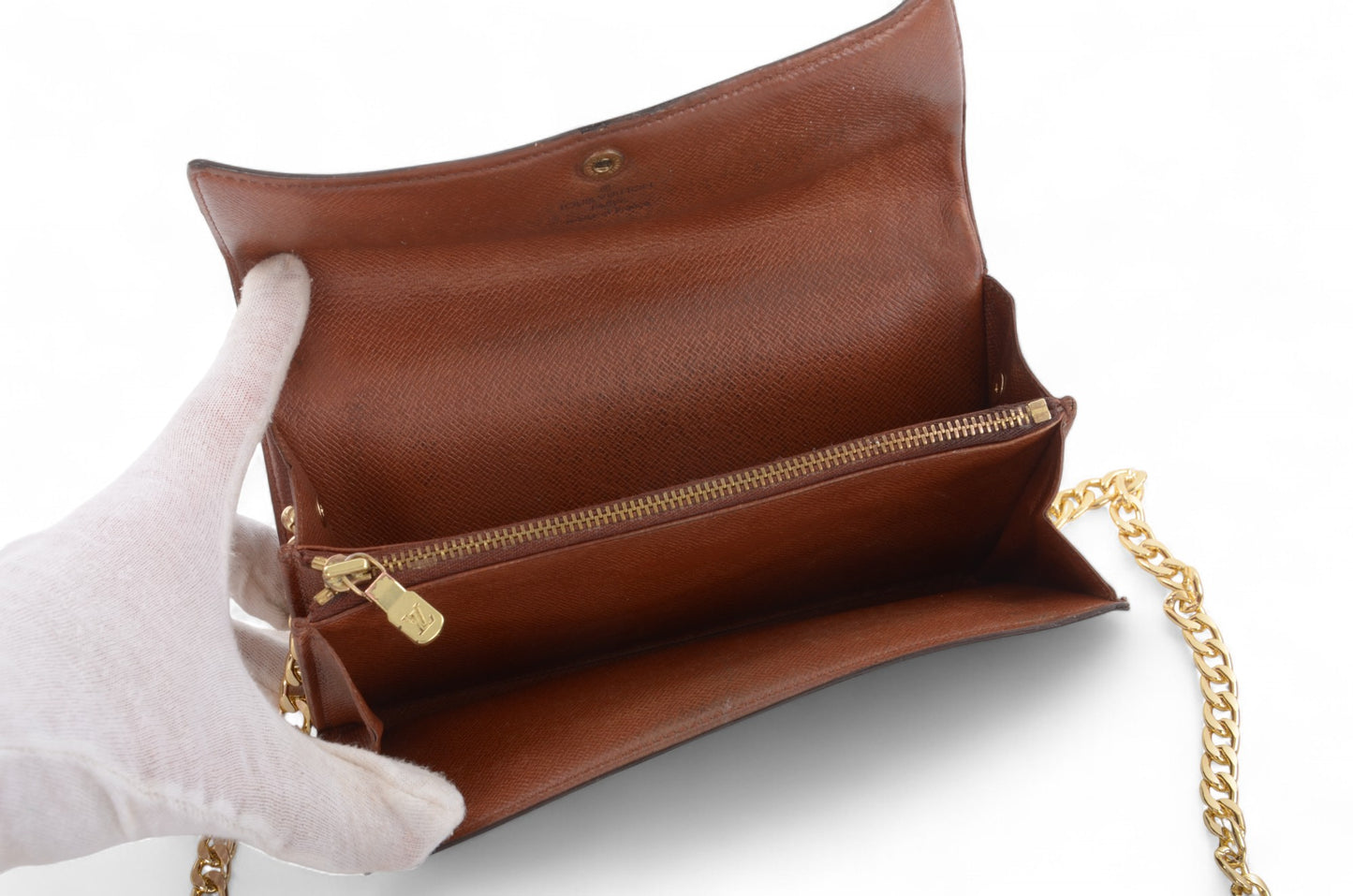 Louis Vuitton Sarah Monogram Wallet Vintage Leather Canvas Brown Crossbody Bag