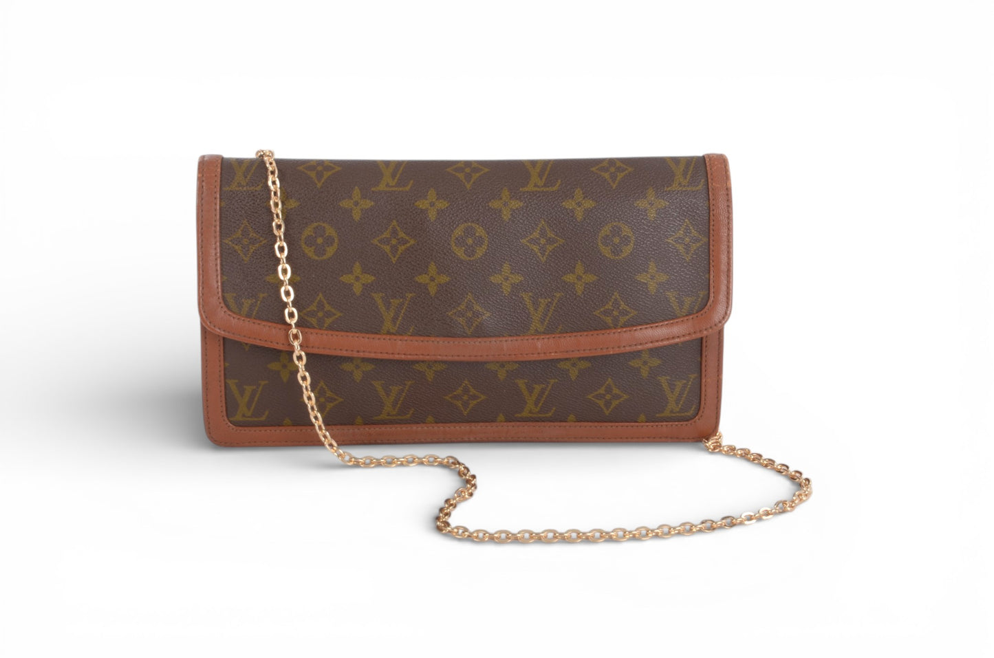Louis Vuitton Pochette Dame Monogram Bag Clutch Pouch Vintage Leather Canvas Brown Crossbody Bag