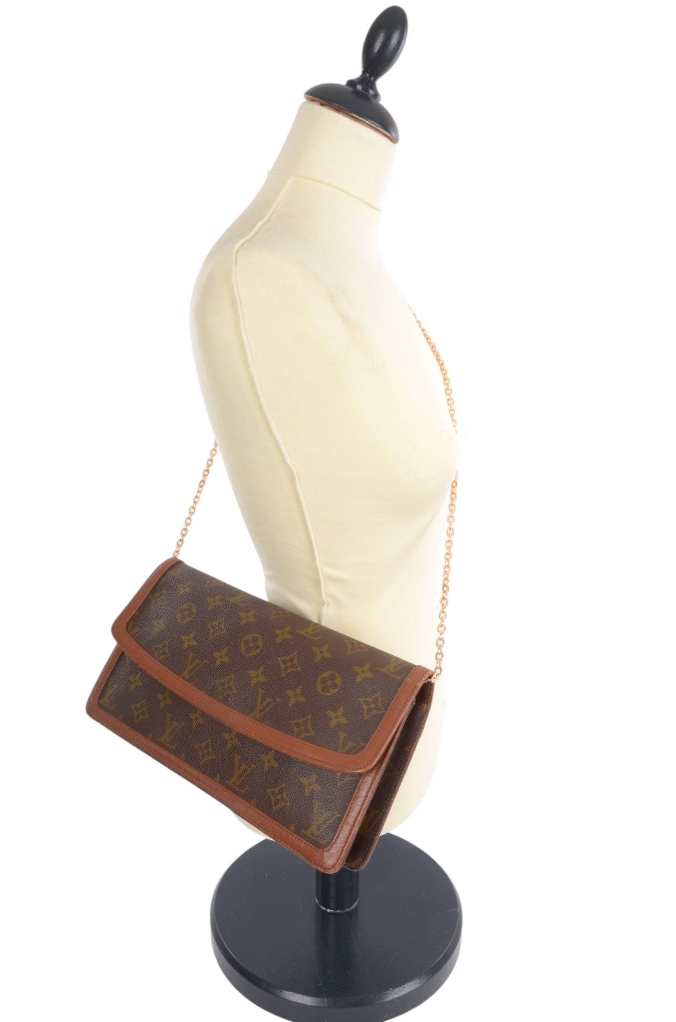 Louis Vuitton Pochette Dame Monogram Bag Clutch Pouch Vintage Leather Canvas Brown Crossbody Bag