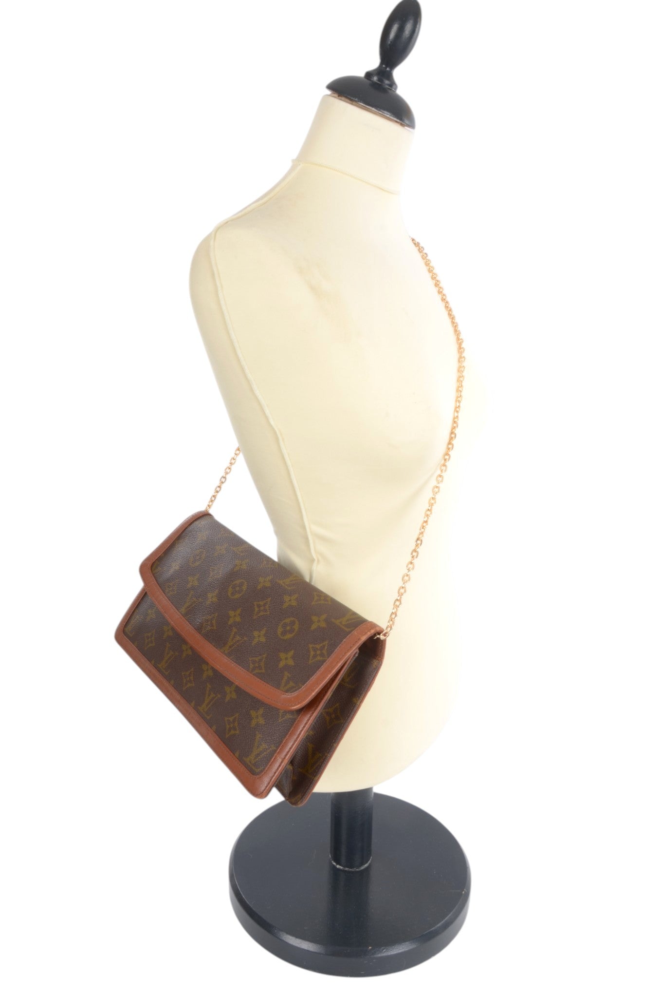 Louis Vuitton Pochette Dame Monogram Bag Clutch Pouch Vintage Leather Canvas Brown Crossbody Bag