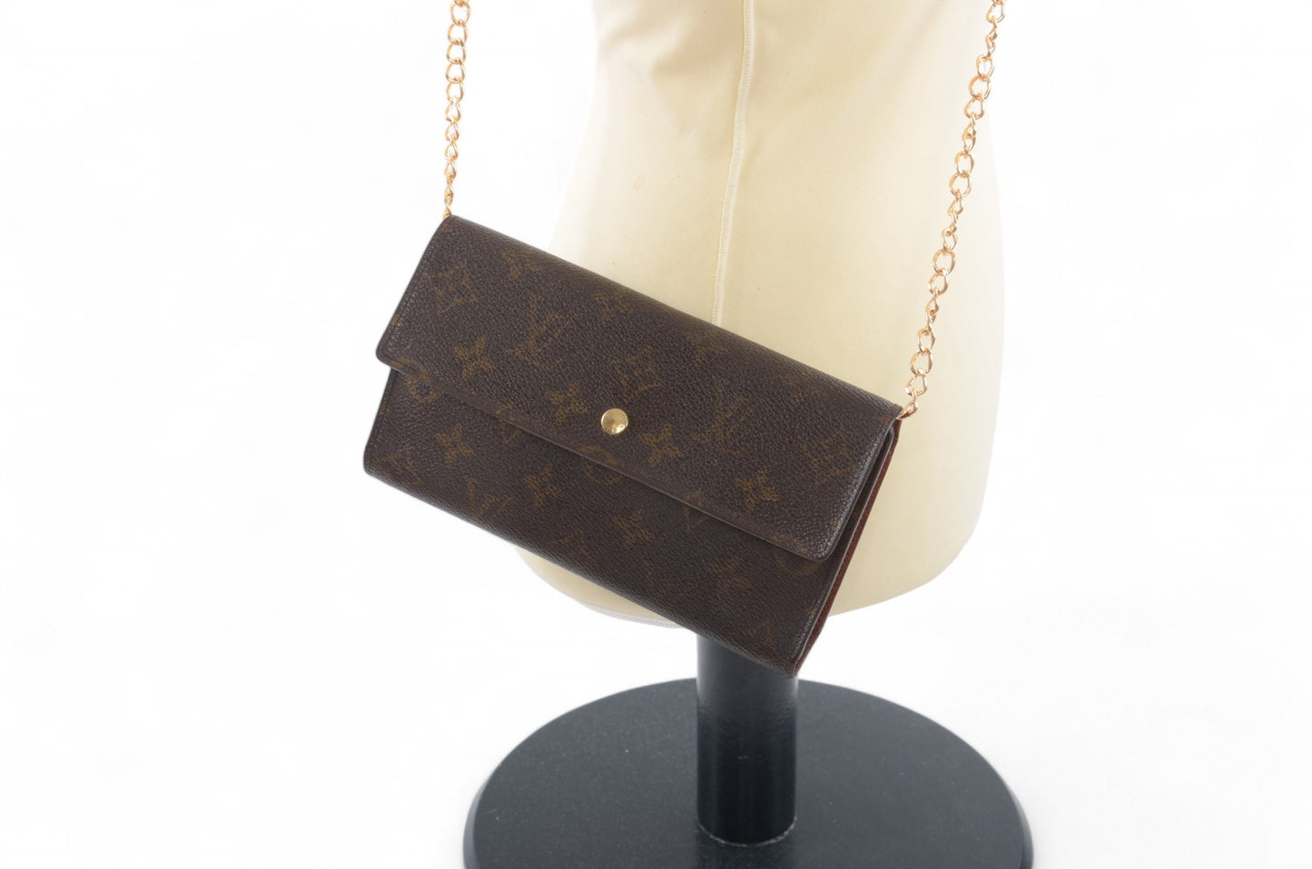 Louis Vuitton Sarah Monogram Wallet Vintage Leather Canvas Brown Crossbody Bag