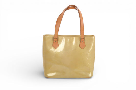 Louis Vuitton Vintage Houston Shoulder Bag Tote Handbag Beige Monogram Vernis Leather Designer Classic Authentic