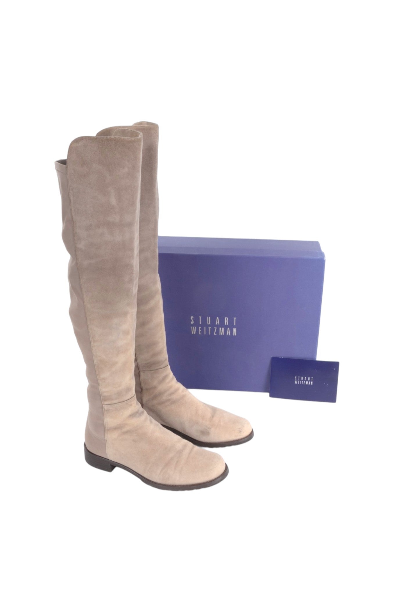 Stuart Weitzman Boots 5050 Beige Knee High Boots Suede Size 38,5 Designer Classic