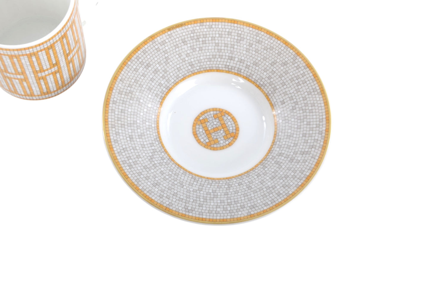 Hermès Mosaique au 24 Gold Coffee Cup and Saucer Porcelein Interior Benoit Pierre Emery