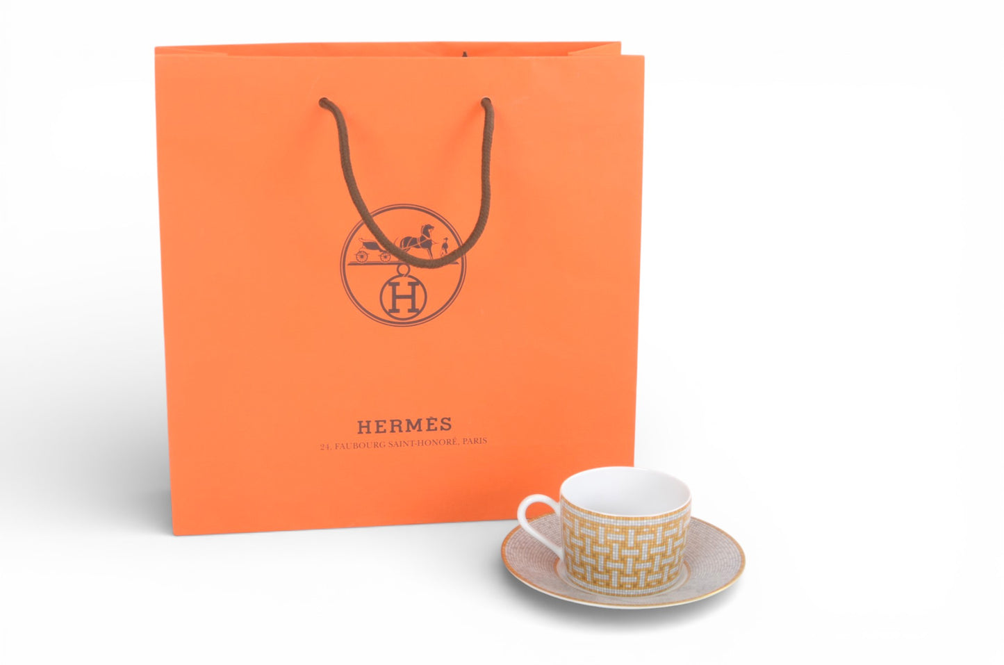 Hermès Mosaique au 24 Gold Coffee Breakfast Cup and Saucer Porcelein Interior Benoit Pierre Emery