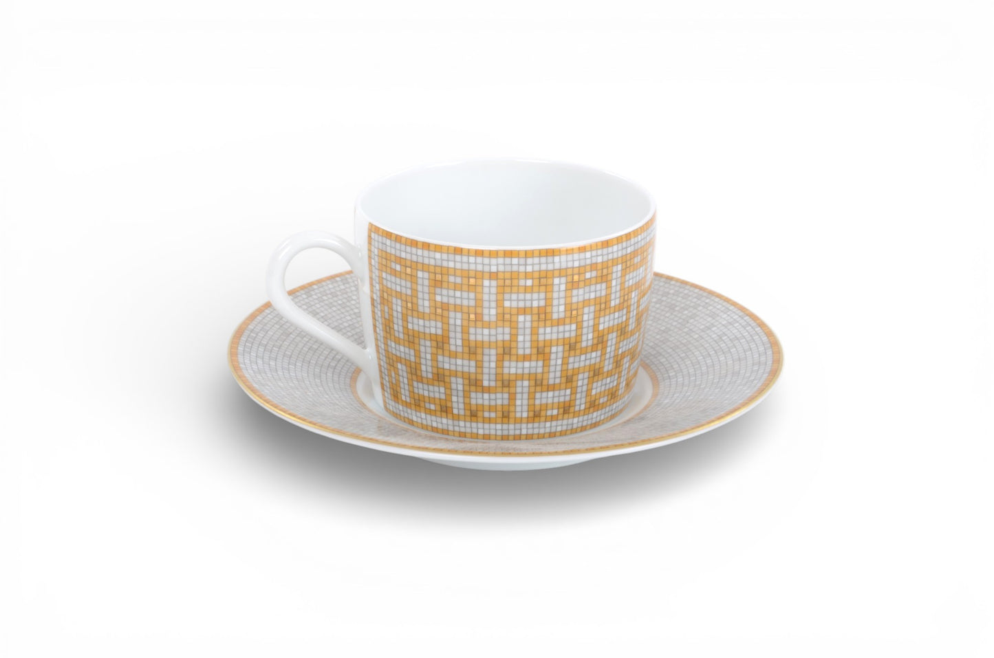 Hermès Mosaique au 24 Gold Coffee Breakfast Cup and Saucer Porcelein Interior Benoit Pierre Emery