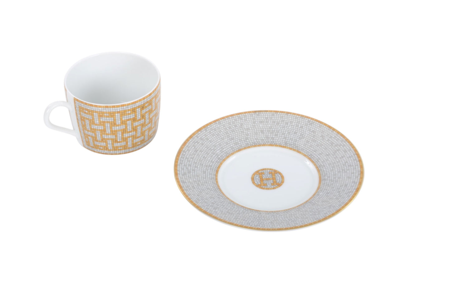 Hermès Mosaique au 24 Gold Coffee Breakfast Cup and Saucer Porcelein Interior Benoit Pierre Emery