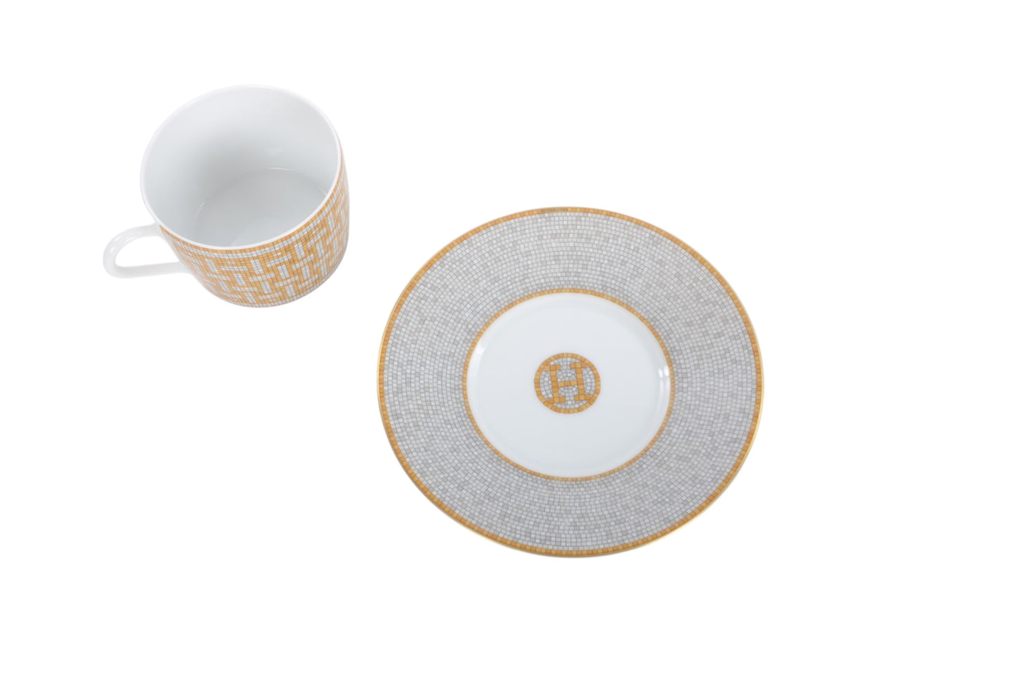 Hermès Mosaique au 24 Gold Coffee Breakfast Cup and Saucer Porcelein Interior Benoit Pierre Emery