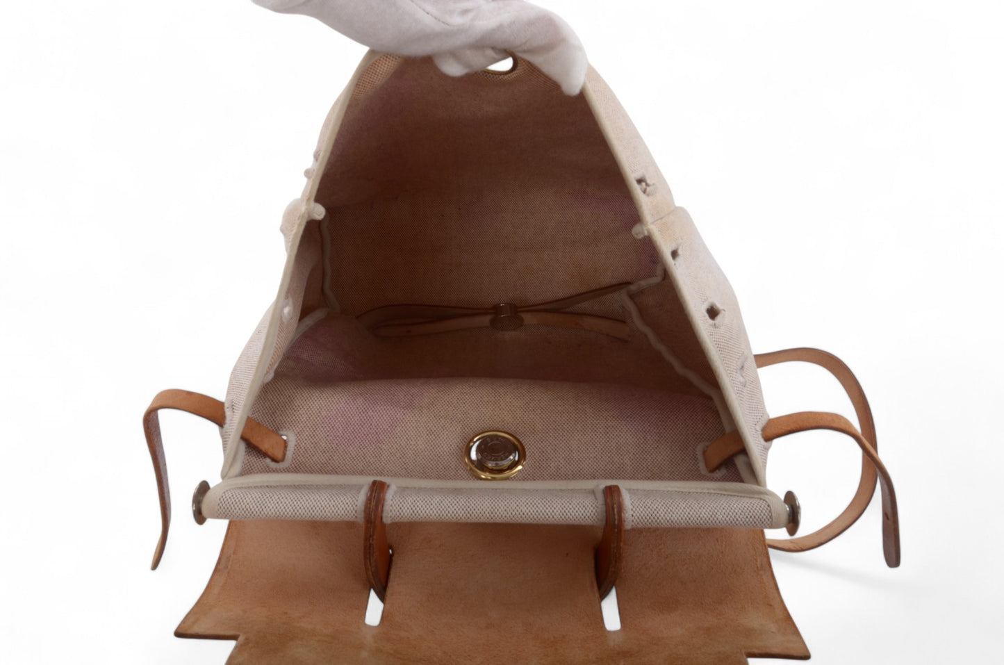 Hermès Herbag Backpack Bag Leather Canvas Toile Ash Vintage Beige Brown Vintage