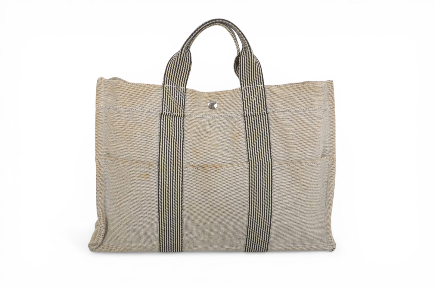 Hermès Fourre-Tout MM Tote Cotton Beige Canvas Herline Bag Handbag Striped Designer Classic