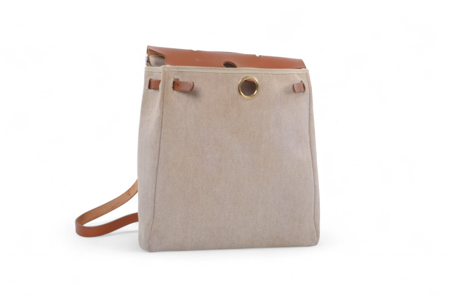Hermès Herbag Backpack Bag Leather Canvas Toile Ash Vintage Beige Brown Vintage