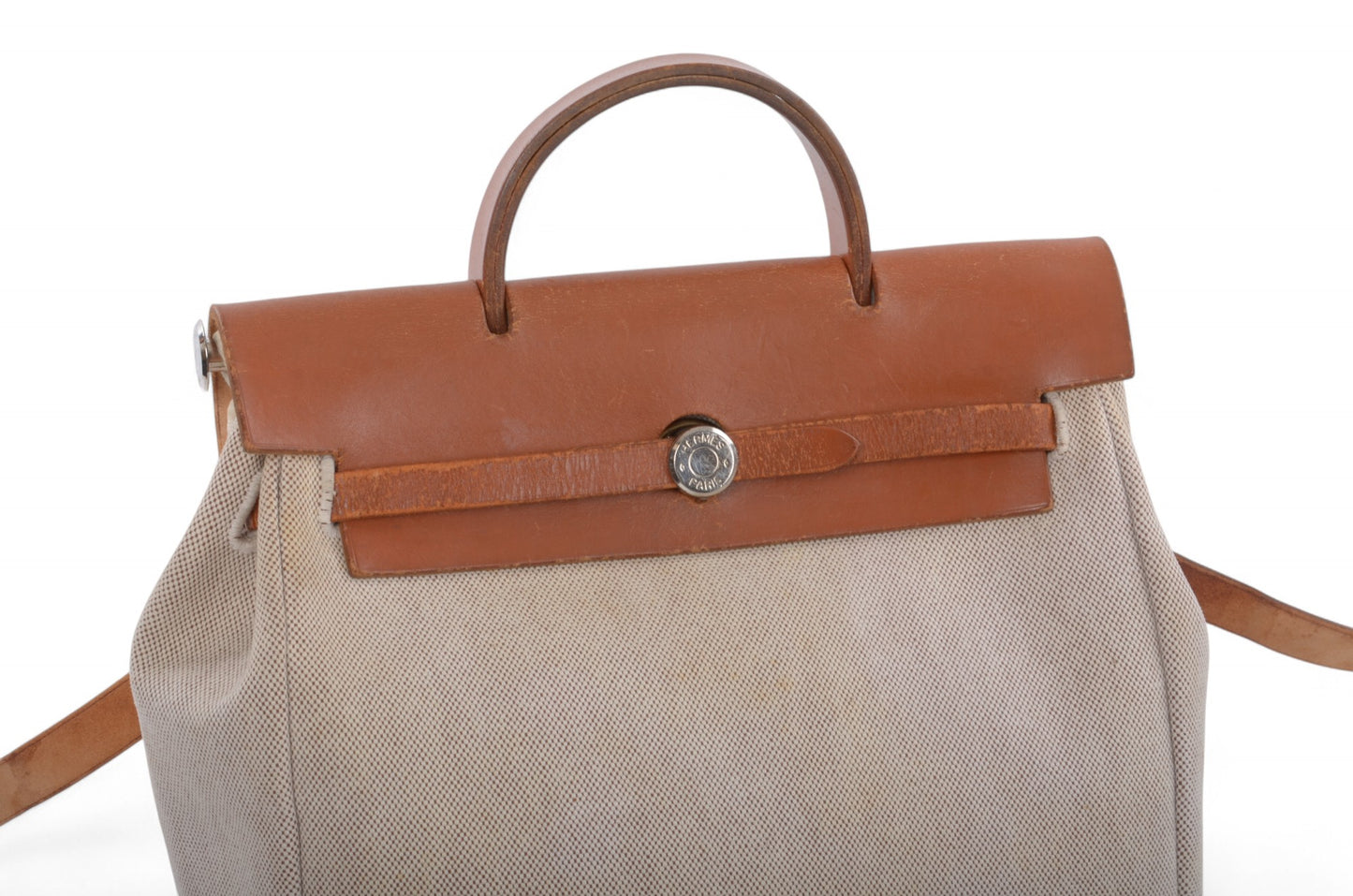 Hermès Herbag Backpack Bag Leather Canvas Toile Ash Vintage Beige Brown Vintage