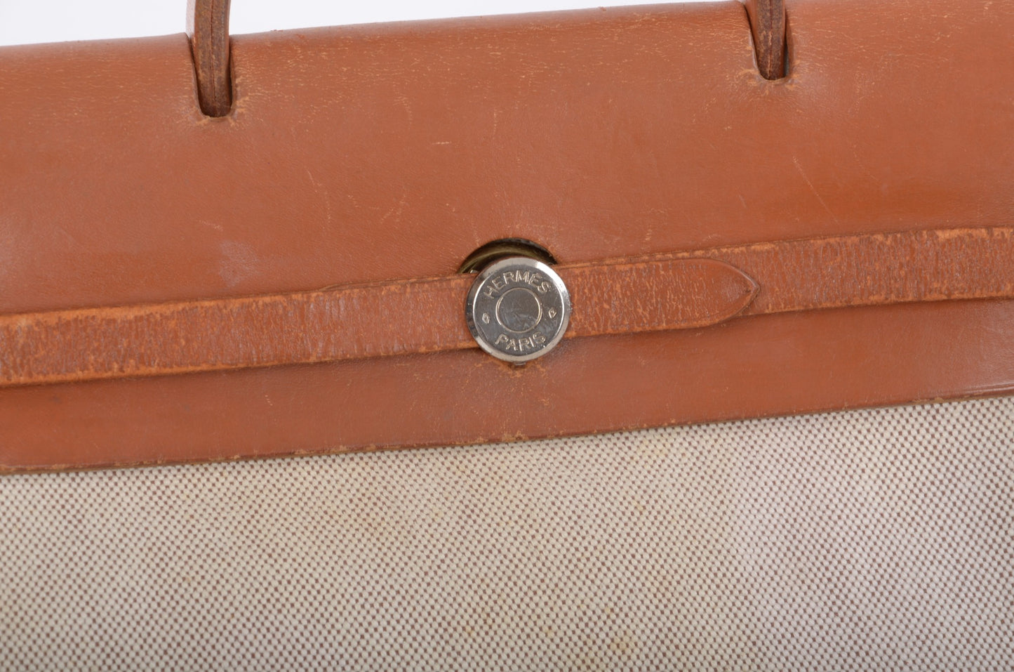 Hermès Herbag Backpack Bag Leather Canvas Toile Ash Vintage Beige Brown Vintage