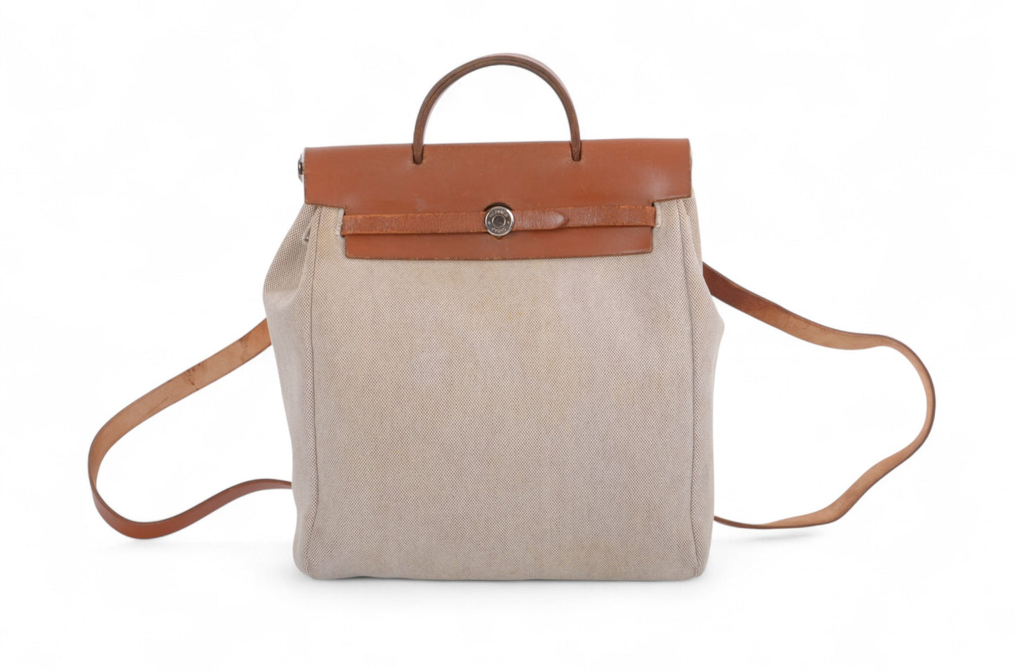 Hermès Herbag Backpack Bag Leather Canvas Toile Ash Vintage Beige Brown Vintage
