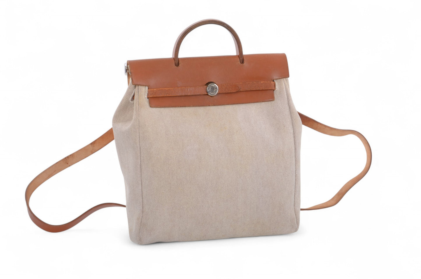Hermès Herbag Backpack Bag Leather Canvas Toile Ash Vintage Beige Brown Vintage