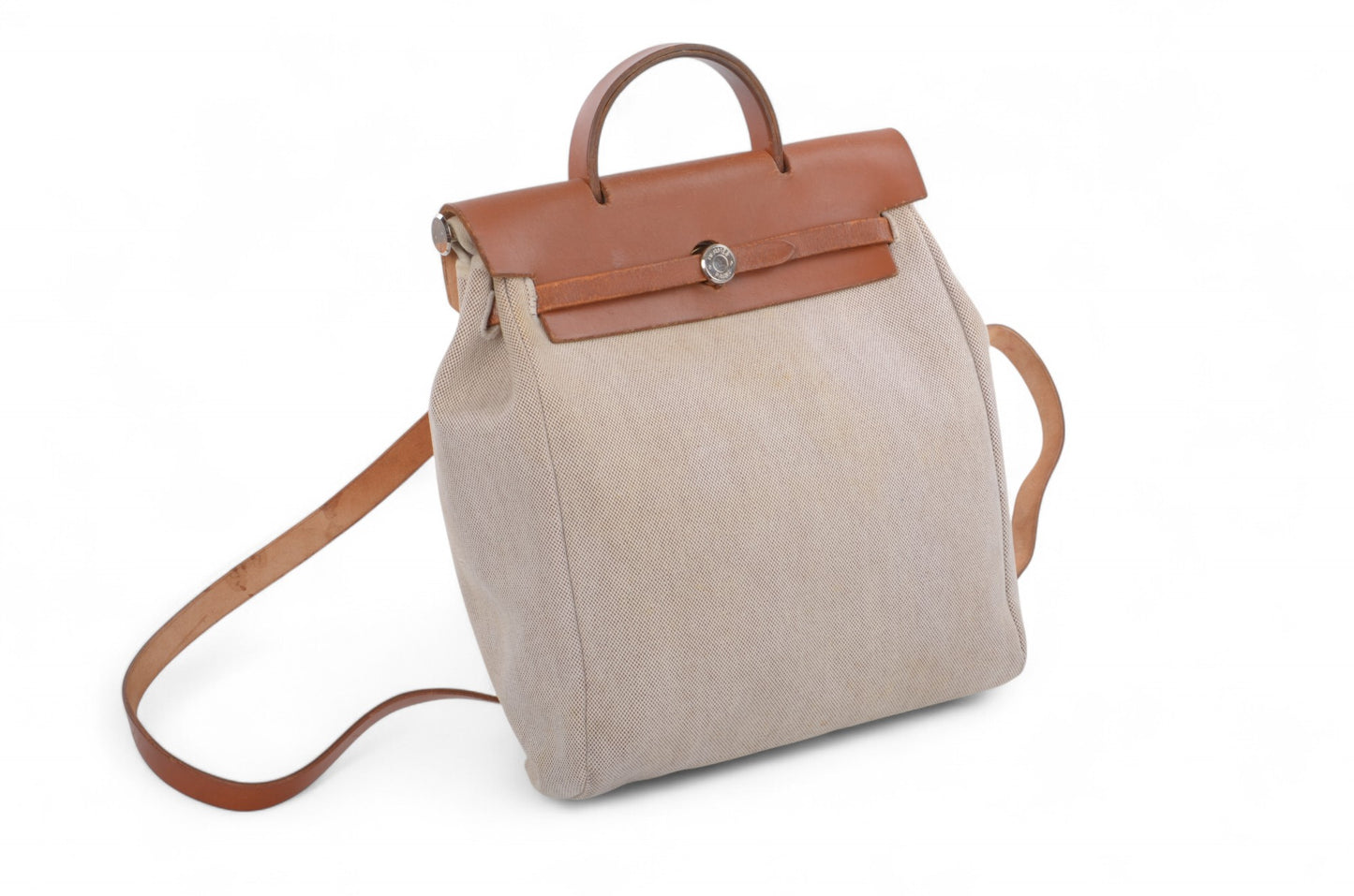 Hermès Herbag Backpack Bag Leather Canvas Toile Ash Vintage Beige Brown Vintage