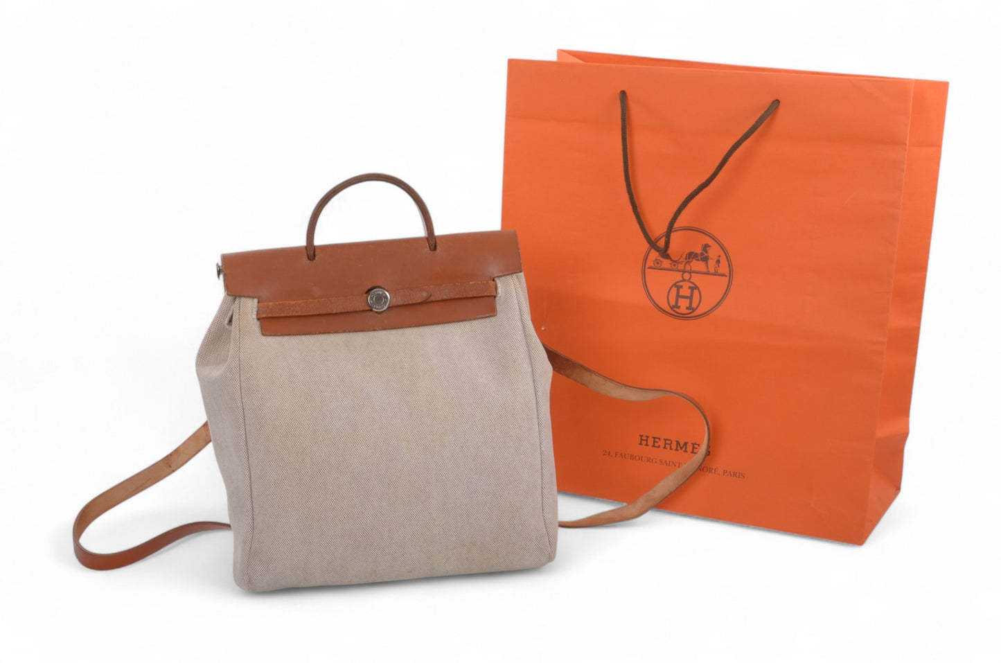 Hermès Herbag Backpack Bag Leather Canvas Toile Ash Vintage Beige Brown Vintage