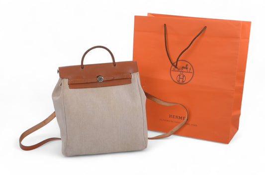 Hermès Herbag Backpack Bag Leather Canvas Toile Ash Vintage Beige Brown Vintage