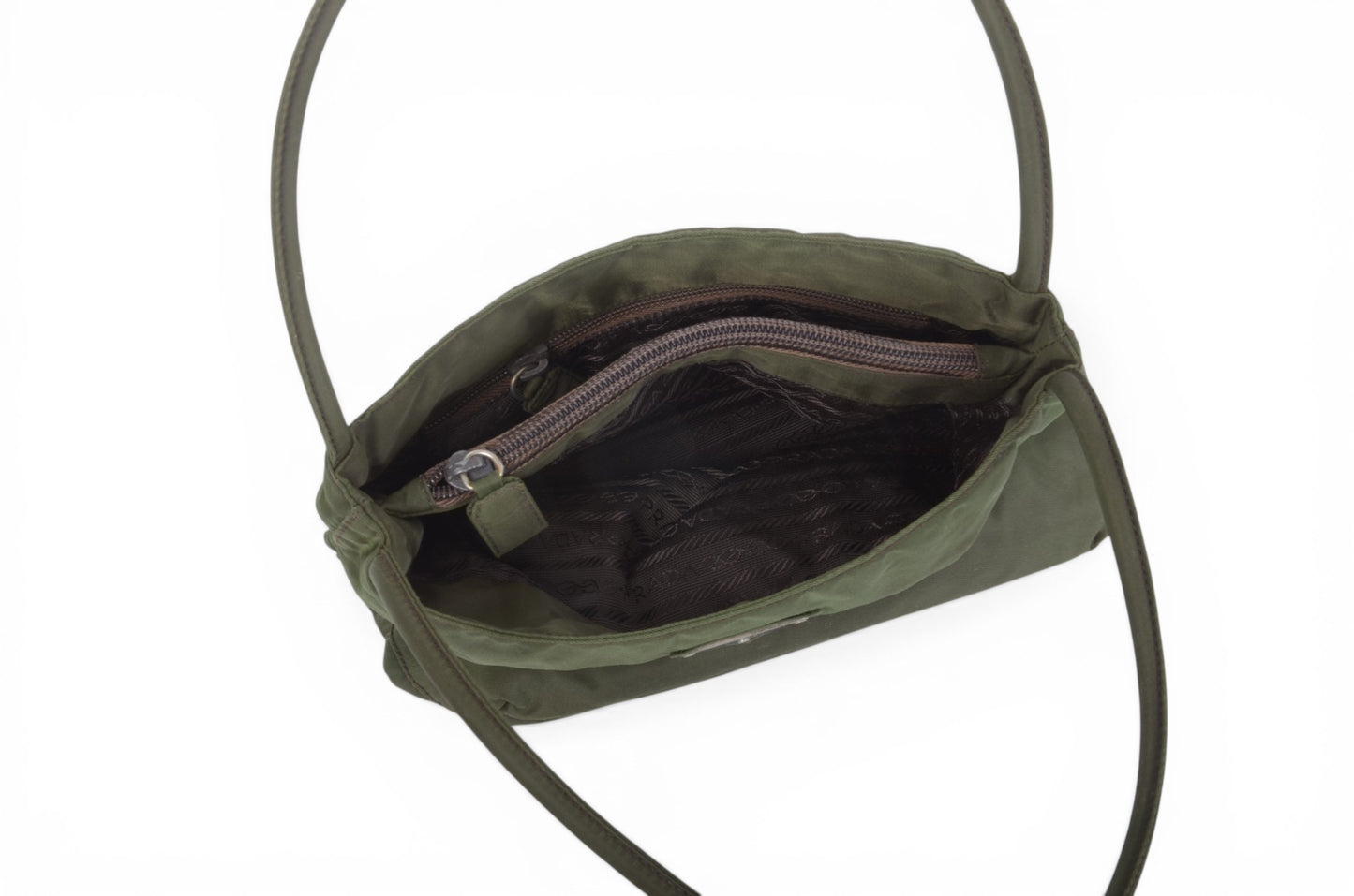 Prada Shoulder Bag Vintage Tessuto Nylon Handbag Khaki Green Designer Classic Authentic