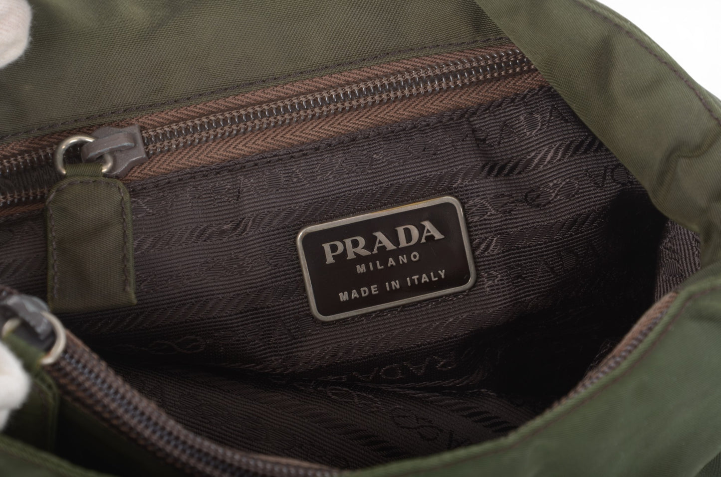 Prada Shoulder Bag Vintage Tessuto Nylon Handbag Khaki Green Designer Classic Authentic