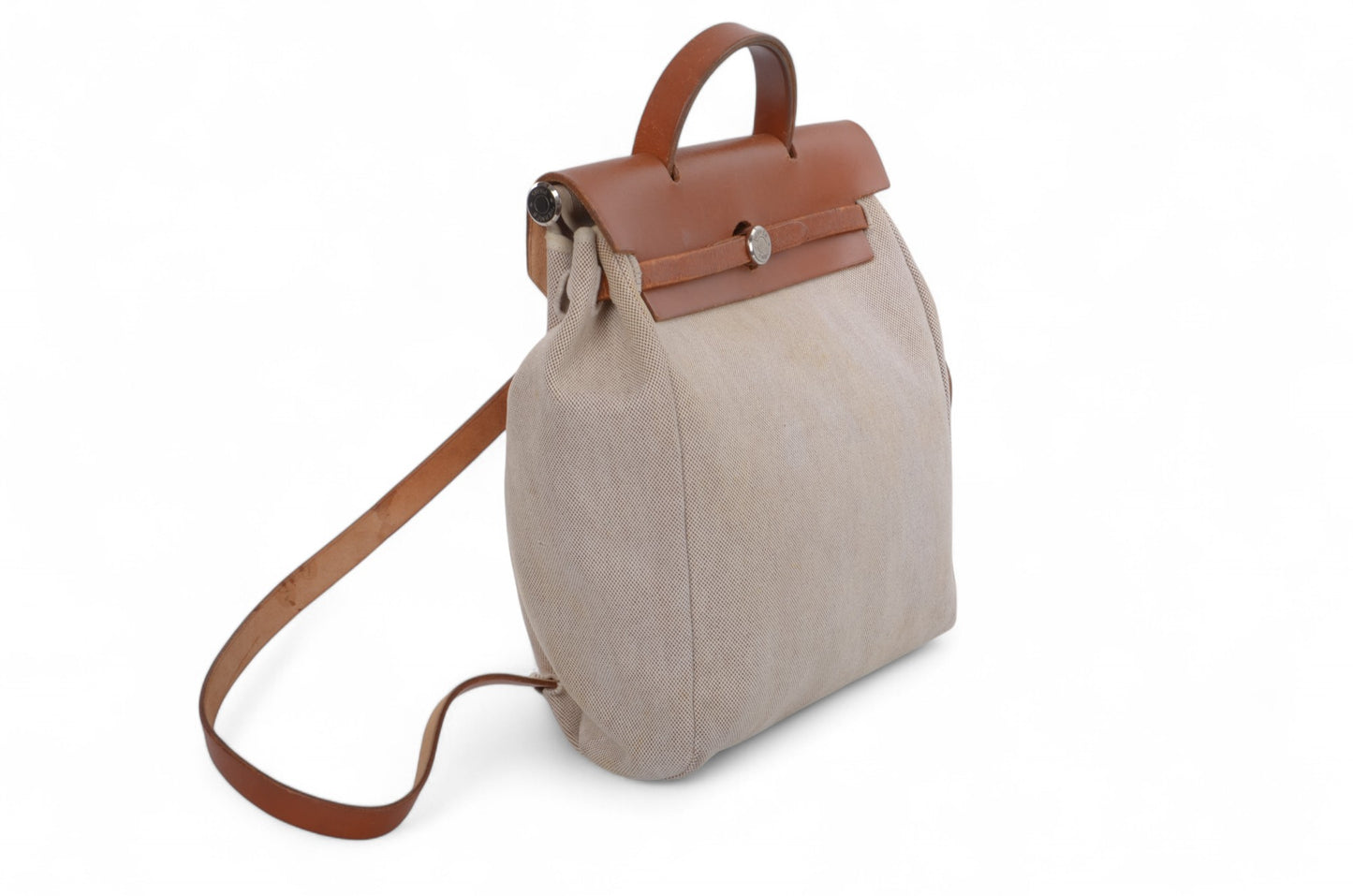 Hermès Herbag Backpack Bag Leather Canvas Toile Ash Vintage Beige Brown Vintage