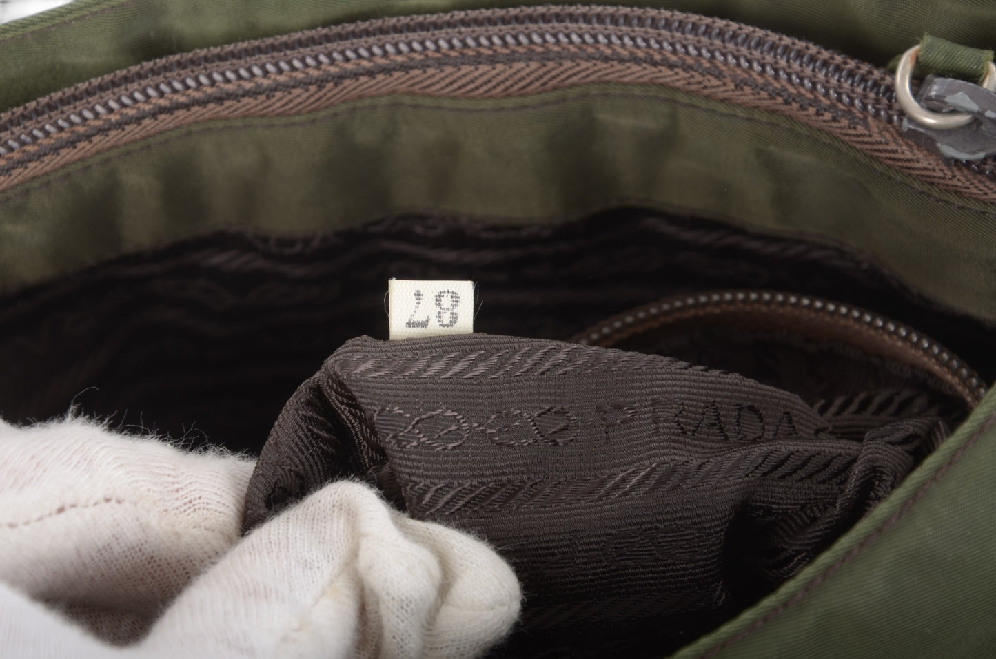 Prada Shoulder Bag Vintage Tessuto Nylon Handbag Khaki Green Designer Classic Authentic