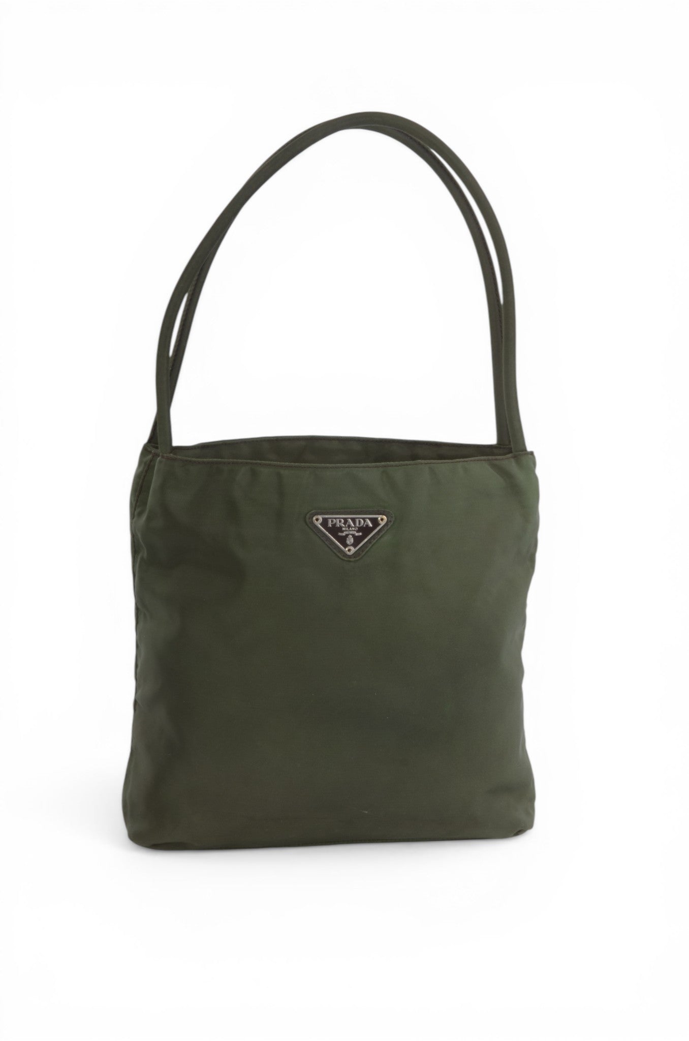 Prada Shoulder Bag Vintage Tessuto Nylon Handbag Khaki Green Designer Classic Authentic