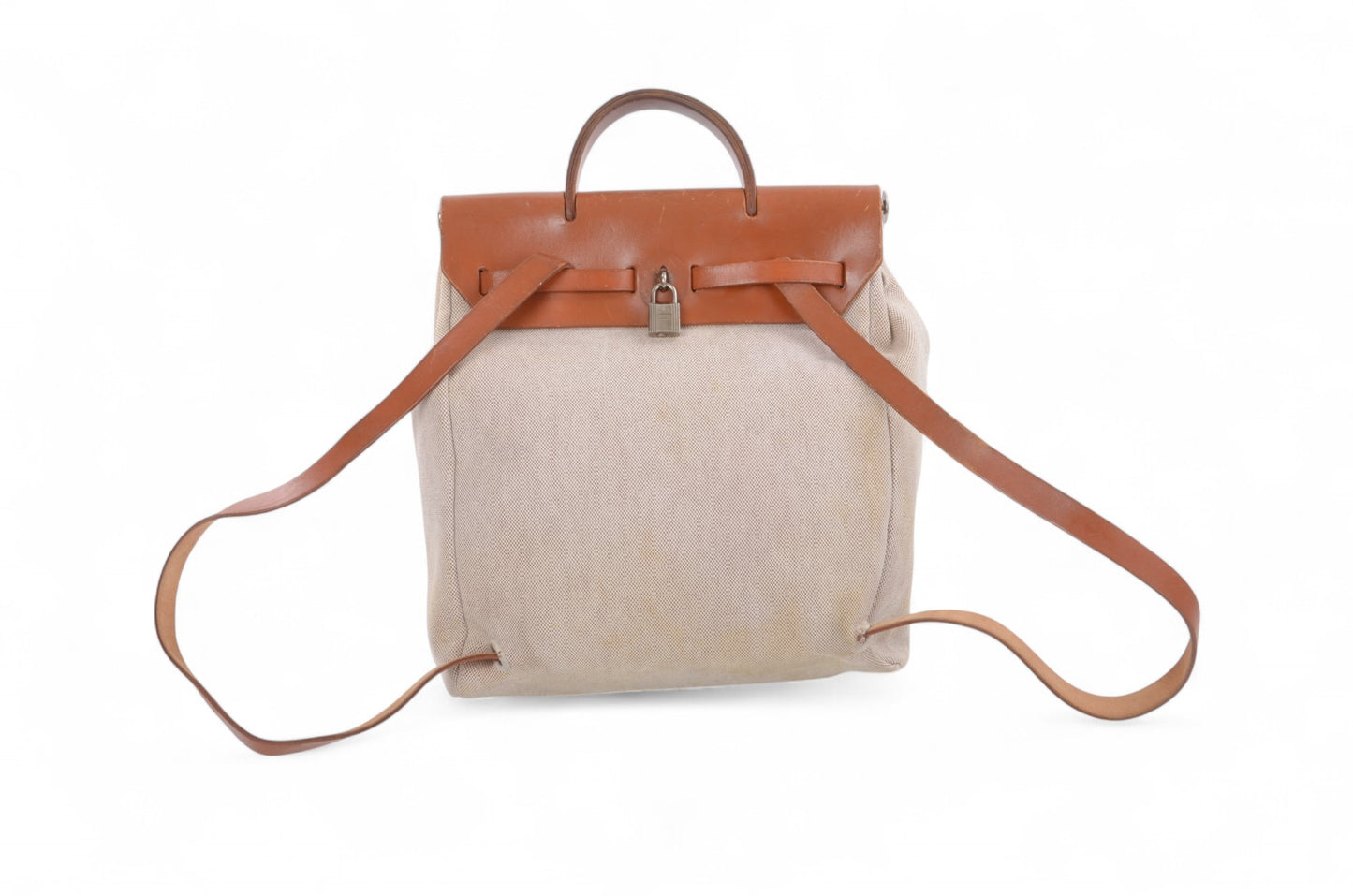 Hermès Herbag Backpack Bag Leather Canvas Toile Ash Vintage Beige Brown Vintage