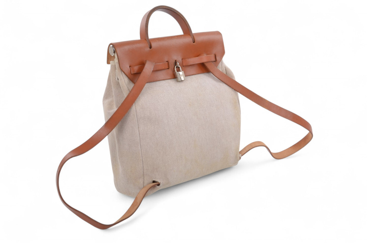 Hermès Herbag Backpack Bag Leather Canvas Toile Ash Vintage Beige Brown Vintage
