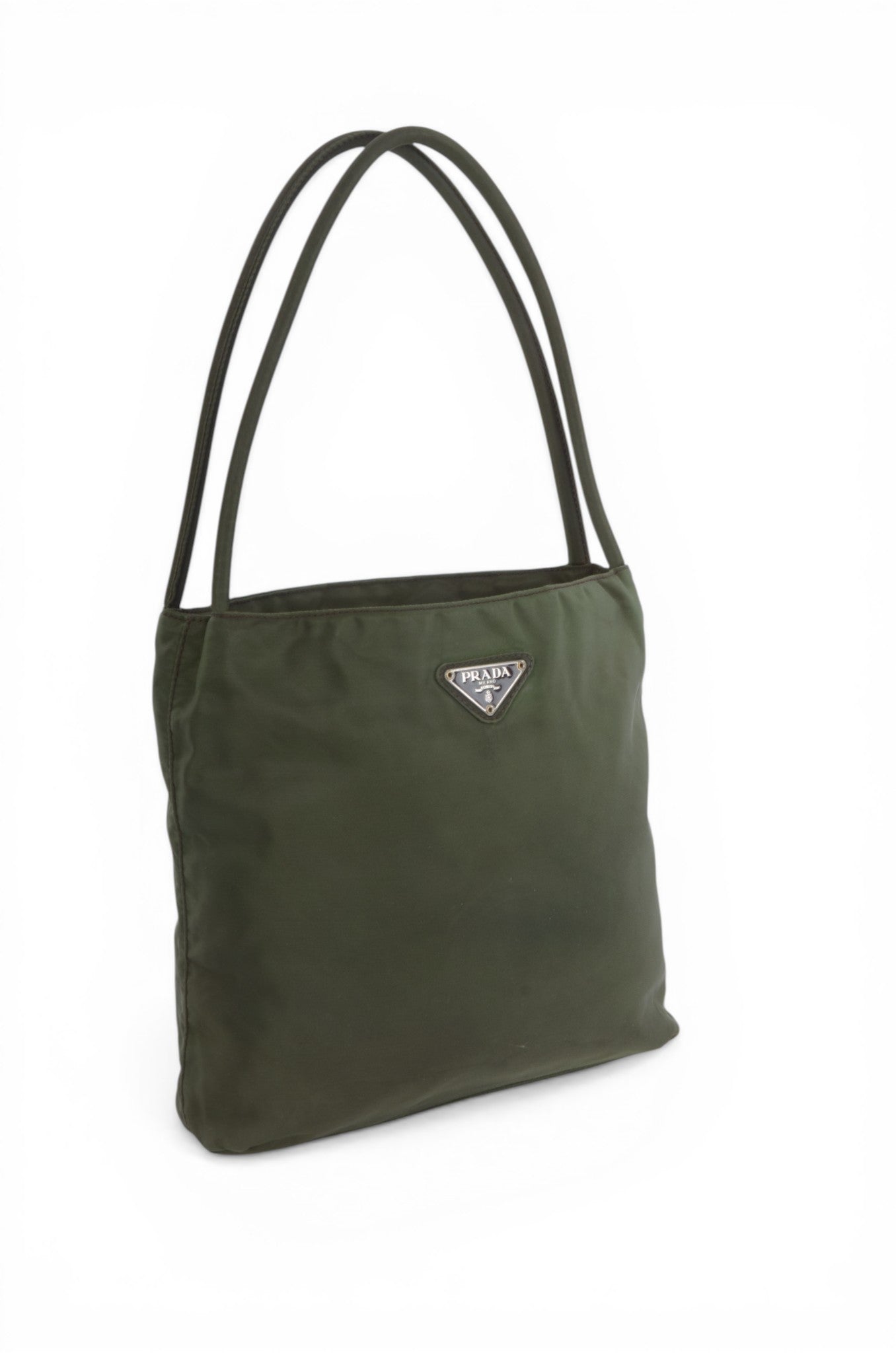 Prada Shoulder Bag Vintage Tessuto Nylon Handbag Khaki Green Designer Classic Authentic