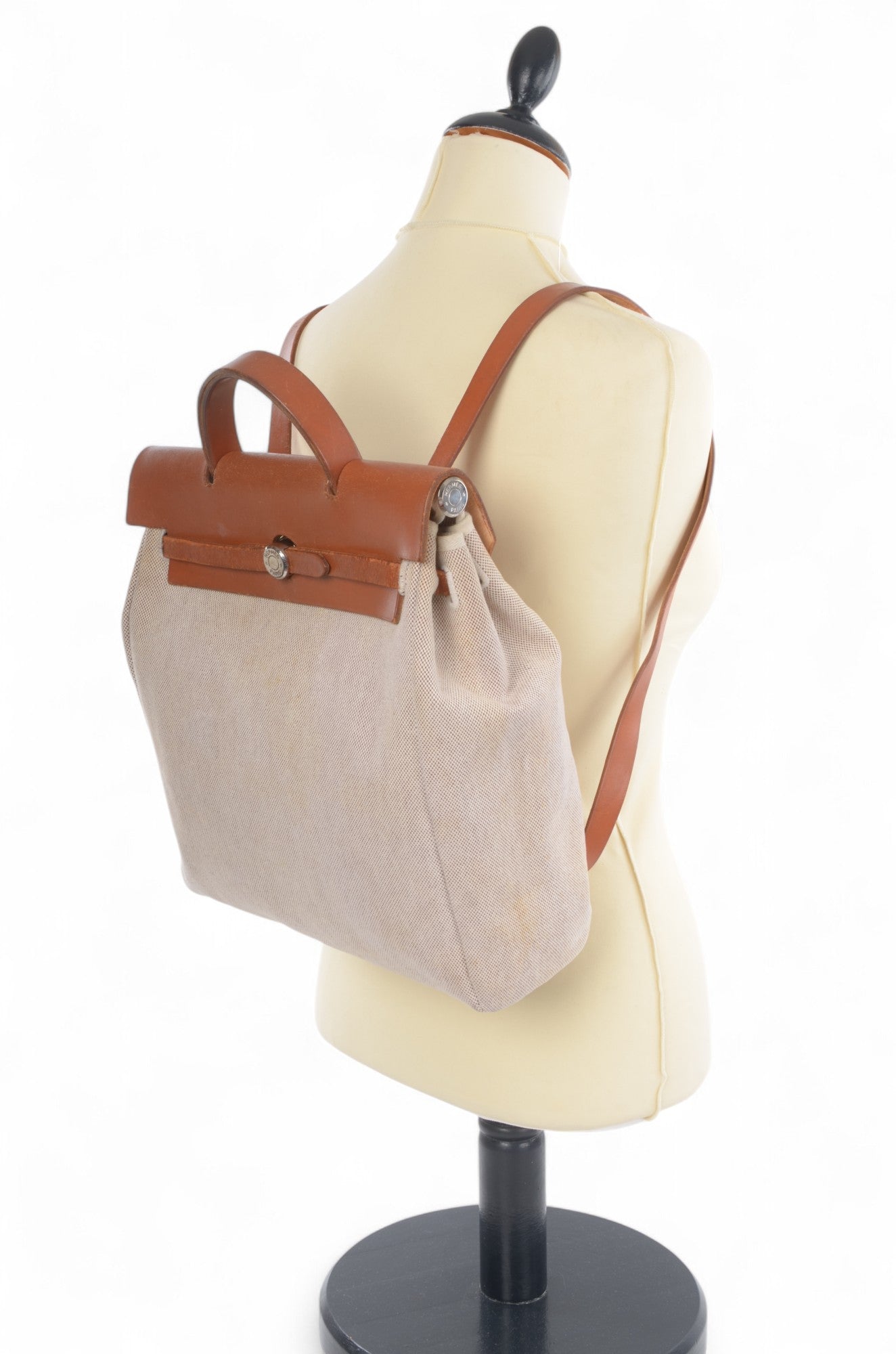 Hermès Herbag Backpack Bag Leather Canvas Toile Ash Vintage Beige Brown Vintage